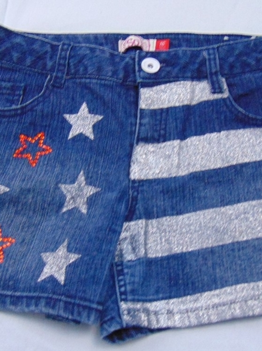SO Girls' Denim Shorts with Patriotic Glitter And Sequins